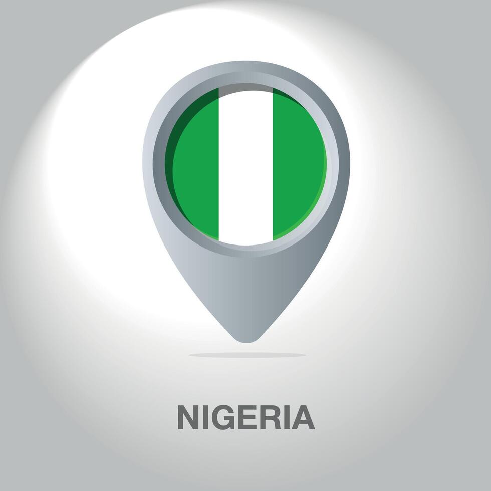 Illustration of the flag of the Federal Republic of Nigeria inside the pin icon on the map. vector