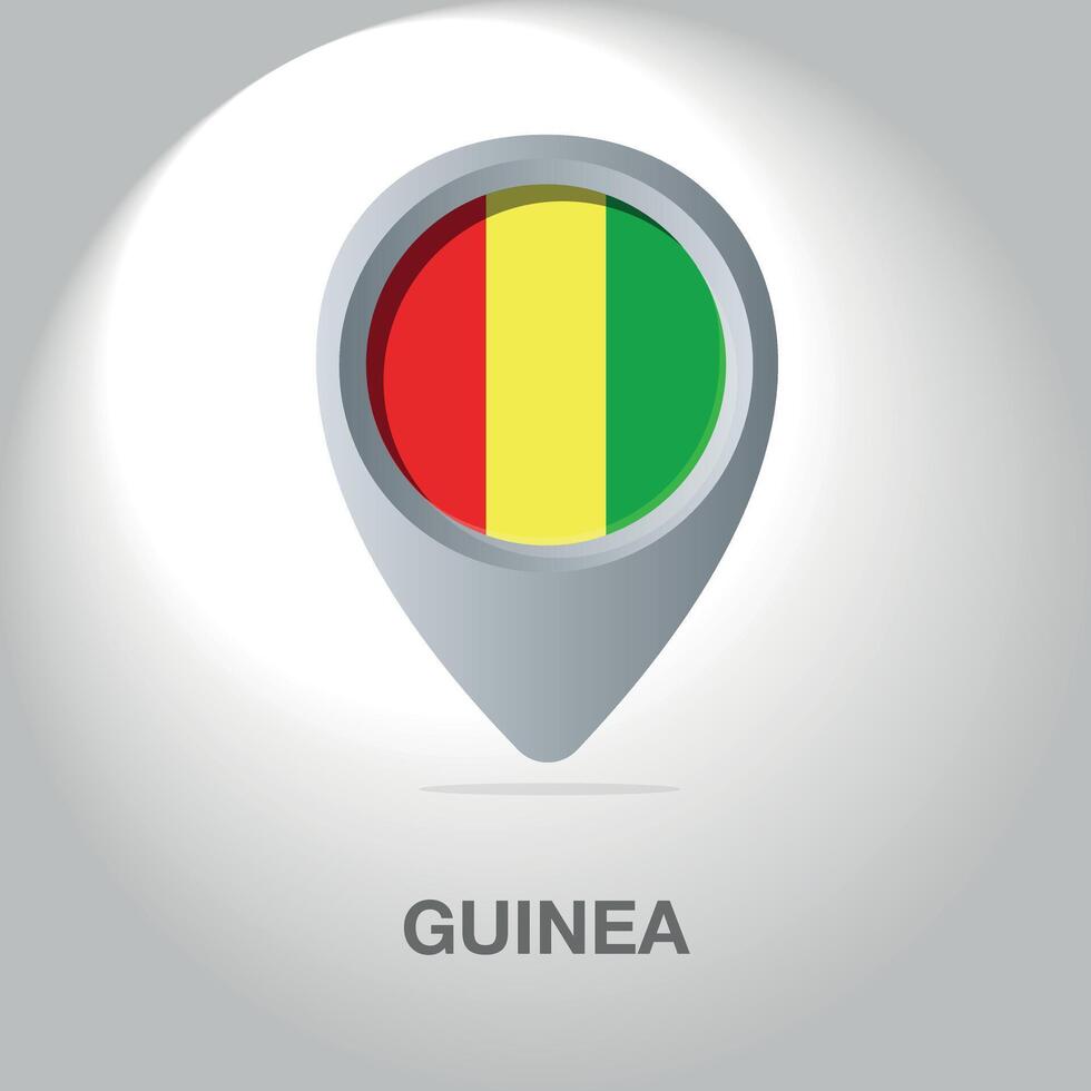 Illustration of the flag of the Republic of Guinea inside the pin icon on the map. vector