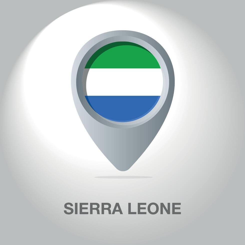 Illustration of the Sierra Leone flag inside the pin icon on the map. A symbolic location marker with the national colors of Sierra Leone on a white background. vector