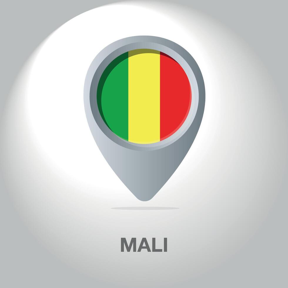 Illustration of the flag of the Republic of Mali inside the pin icon on the map. vector