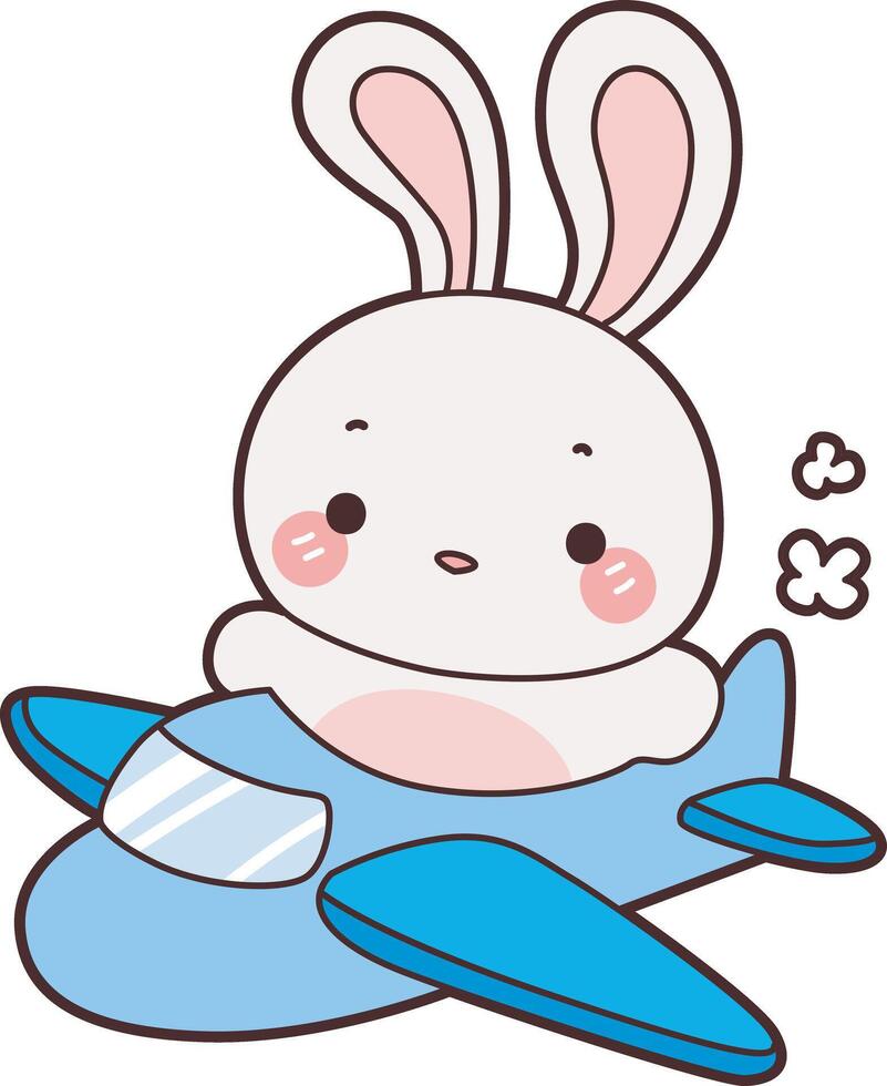 Baby bunny flight with plane. Illustration of cute bunny icon. Funny rabbit in daily activities elements. vector