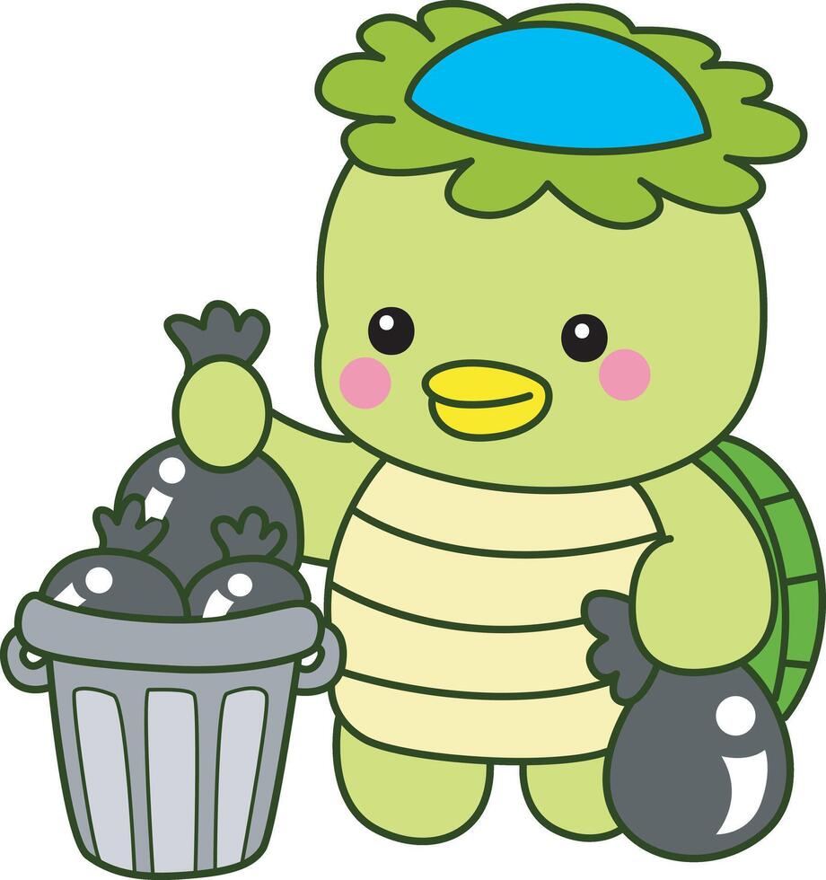 Kappa throw the garbage into its place. Kawaii japanese mythology Kappa sticker cute. Cute kappa mascot ghost japanese. vector