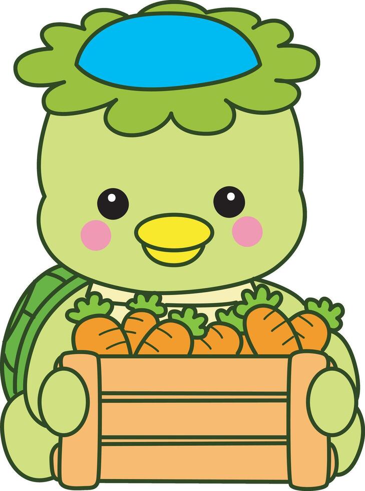 Kappa bring a buck of carrots. Kawaii japanese mythology Kappa sticker cute. Cute kappa mascot ghost japanese. vector