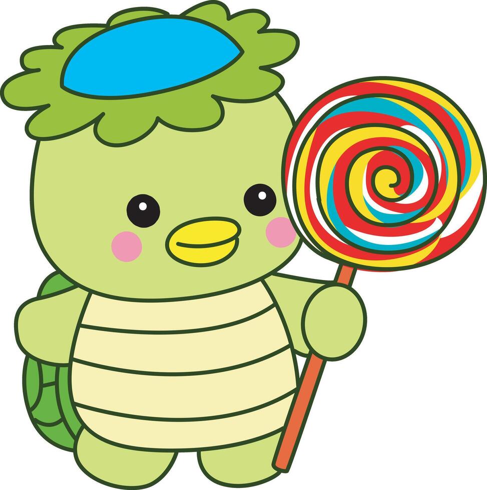 Kappa bring a lollipop. Kawaii japanese mythology Kappa sticker cute. Cute kappa mascot ghost japanese. vector