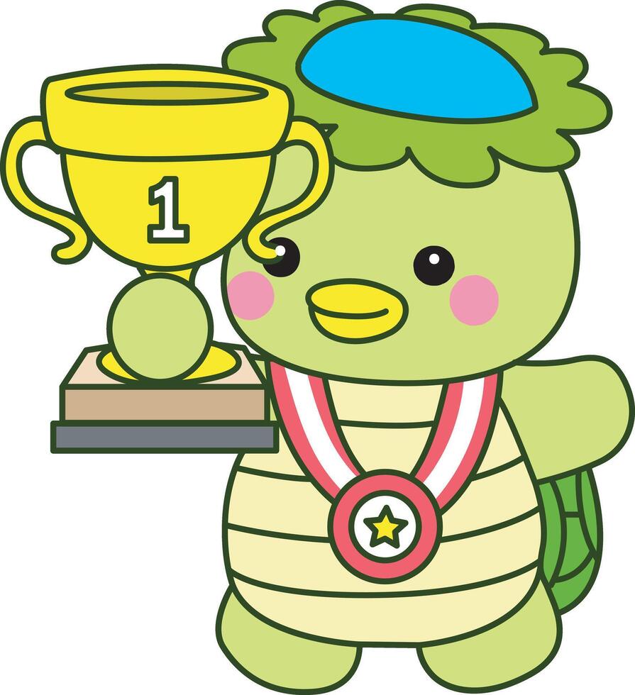 Kappa is the winner. Kawaii japanese mythology Kappa sticker cute. Cute kappa mascot ghost japanese. vector