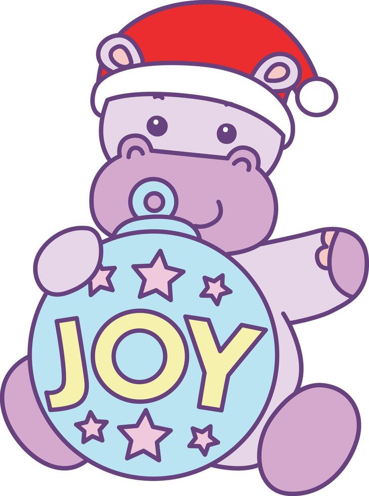 Baby santa hippo bring a joy decoration. Cute hippo icon. Funny baby hippo animal series stock illustration. life of fluffy hippo designs. vector
