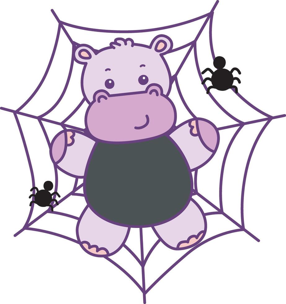 Baby hippo stuck in the spider web. Cute hippo icon. Funny baby hippo animal series stock illustration. life of fluffy hippo designs. vector
