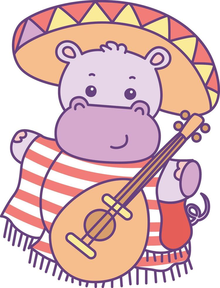 Baby hippo with indian costume. Cute hippo icon. Funny baby hippo animal series stock illustration. life of fluffy hippo designs. vector