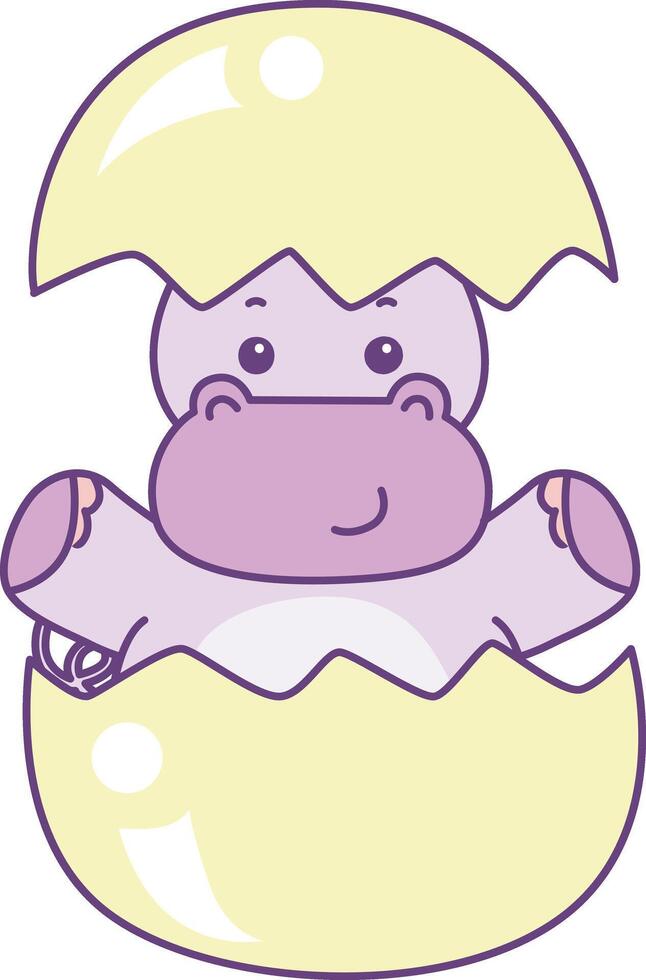 Baby hippo in the crack of eggs. Cute hippo icon. Funny baby hippo animal series stock illustration. life of fluffy hippo designs. vector