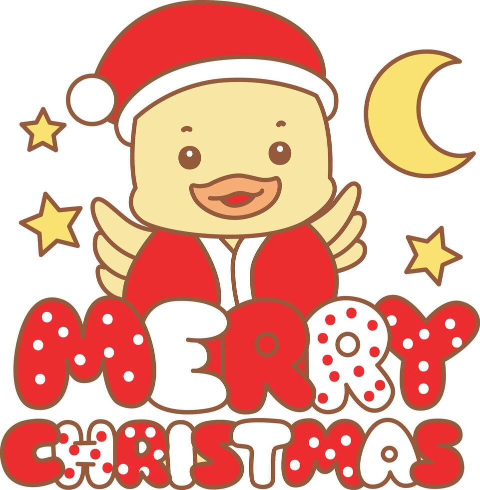 Baby santa duck with merry christmas text. Cute Duck icon. Funny baby Duck animal series stock illustration. life of fluffy Duck designs. vector