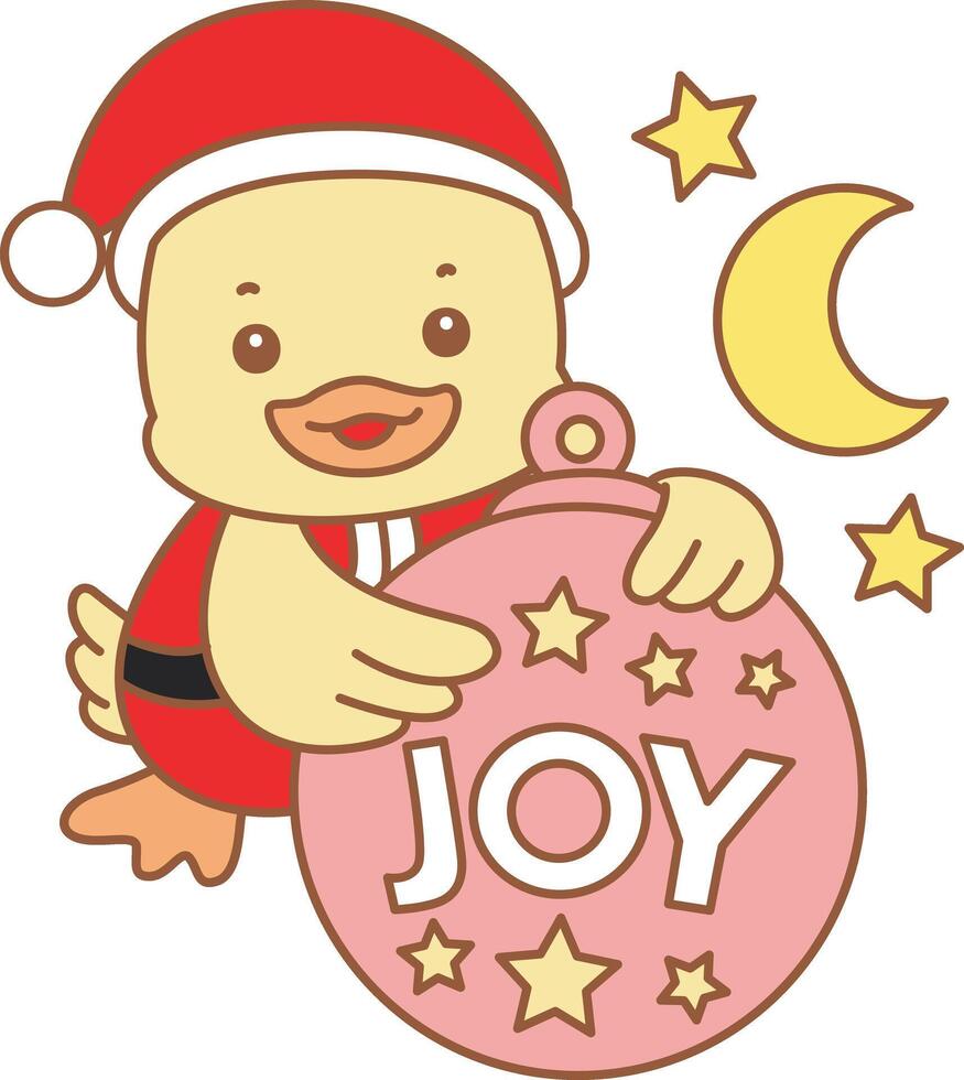 BBay santa duck with joy decoration. Cute Duck icon. Funny baby Duck animal series stock illustration. life of fluffy Duck designs. vector