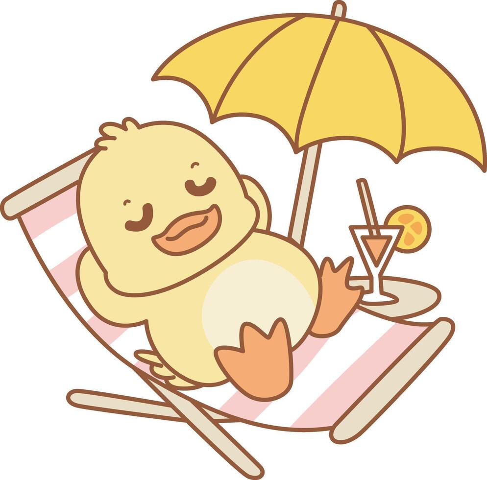 Baby duck lay in the beach. Cute Duck icon. Funny baby Duck animal series stock illustration. life of fluffy Duck designs. vector