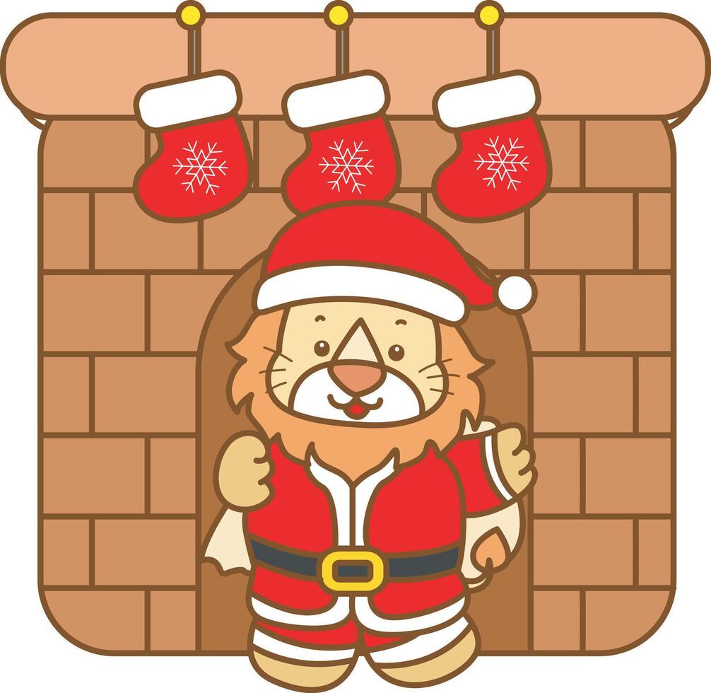 Baby lion arrive in the fire place. Cute Lion icon. Funny baby Lion animal series stock illustration. life of fluffy Lion designs. vector