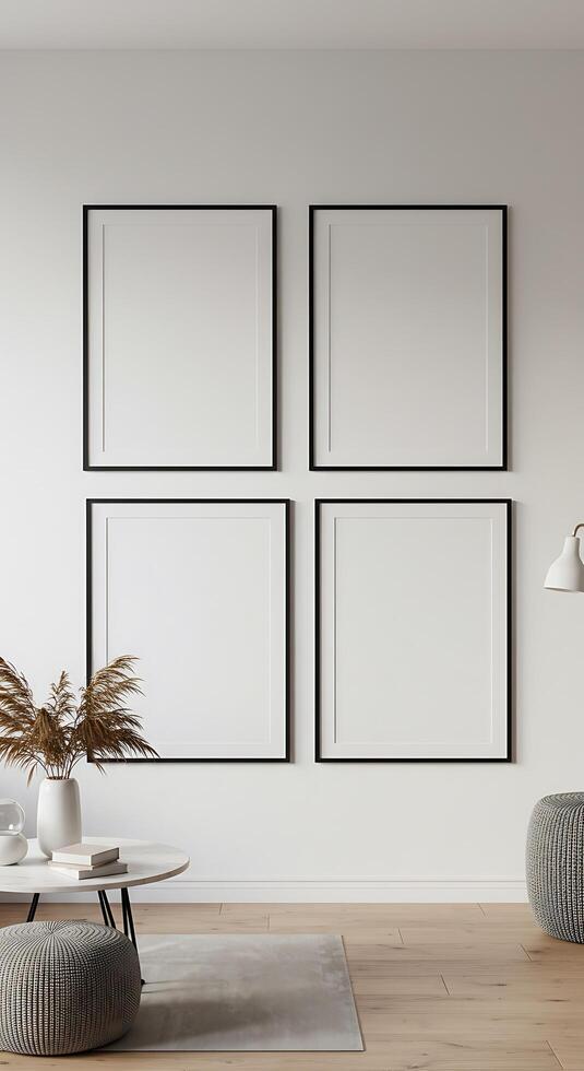 Three framed pictures on a wall in a room photo