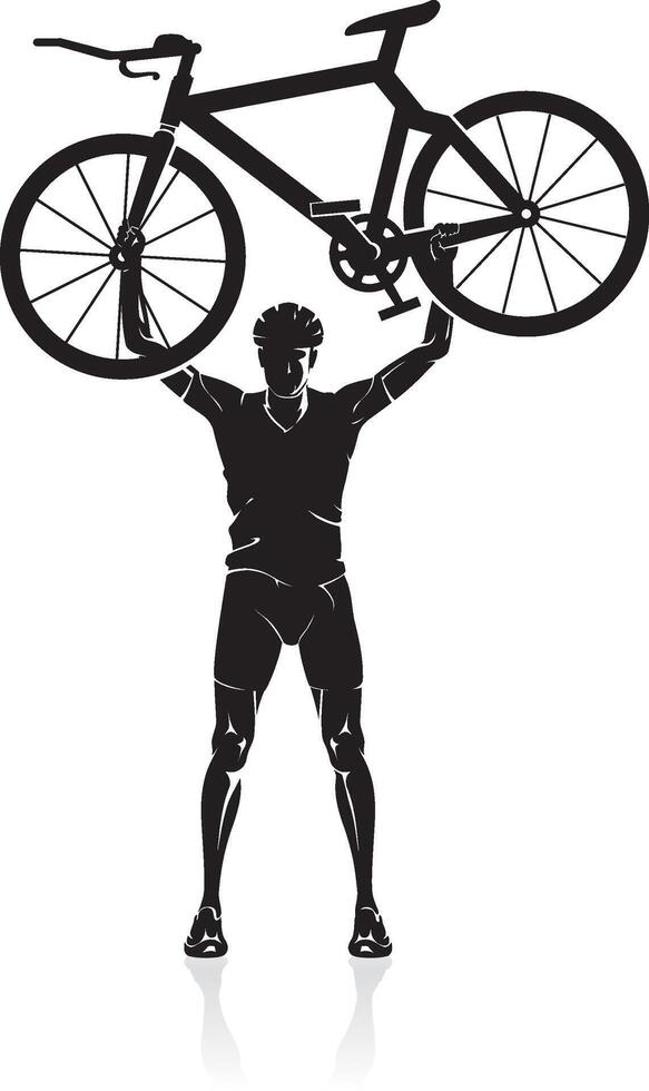 Cyclist Raising Bicycle Overhead vector