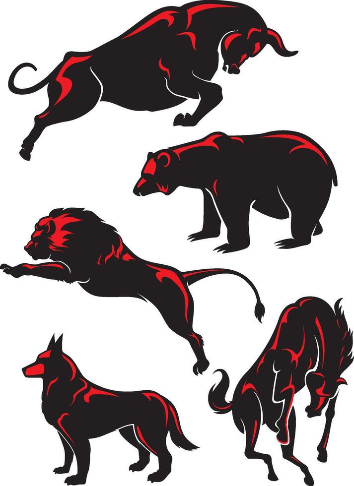 Wild Land Animals Silhouette Set vector