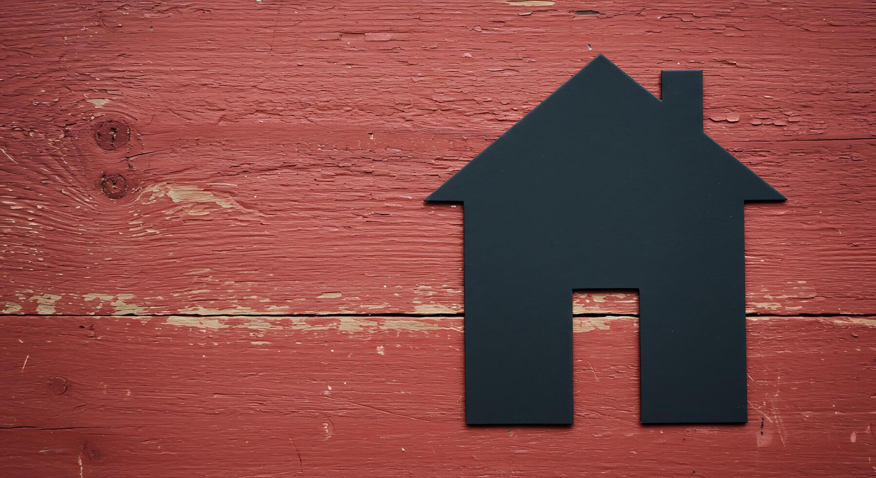 A black house silhouette is on a red wall photo