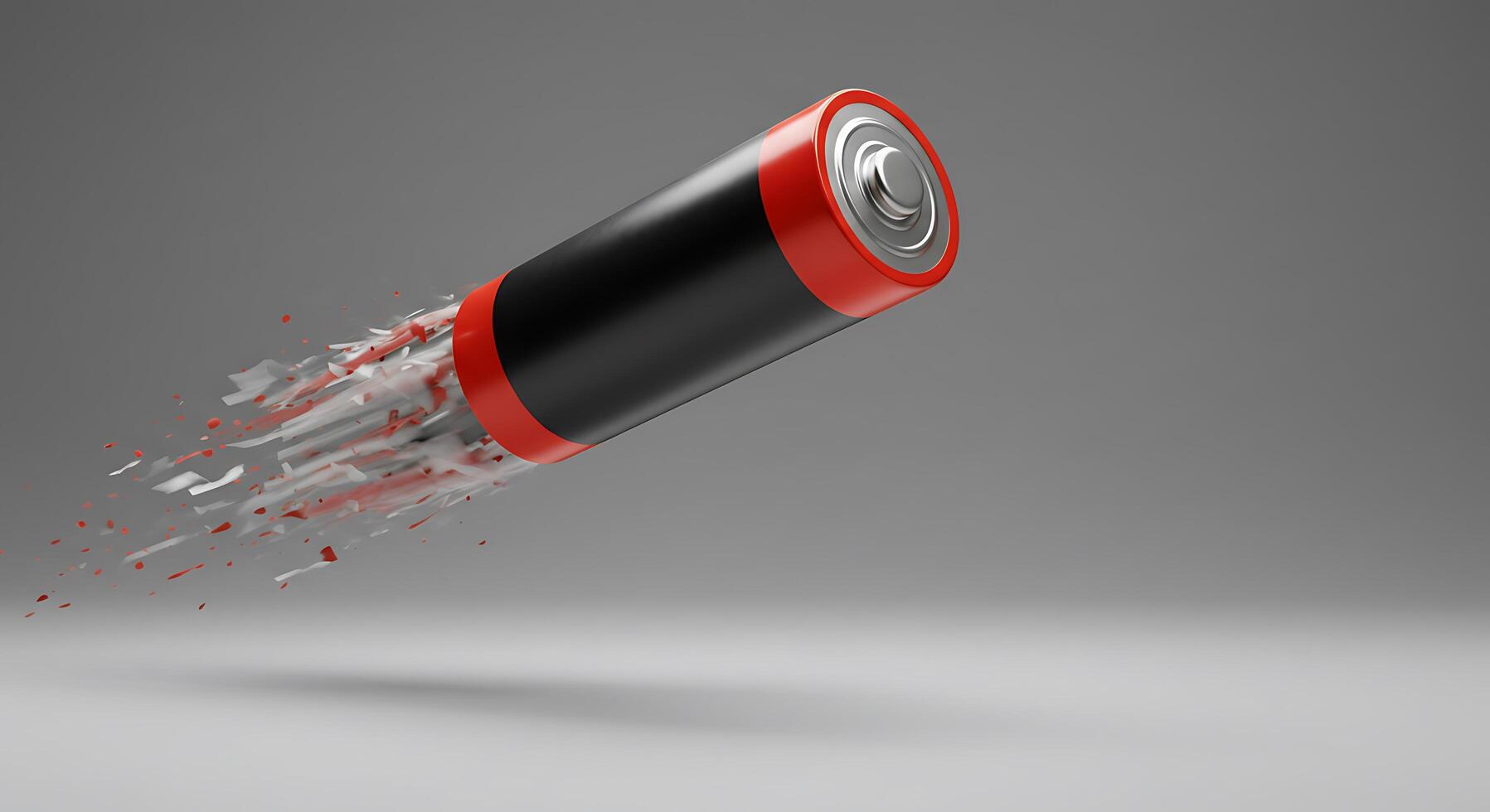 A battery is flying through the air on a gray background photo
