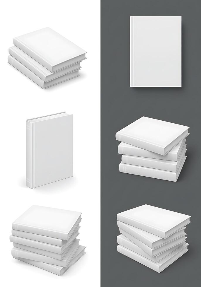 illustration of blank white book cover mockup isolated on white background photo