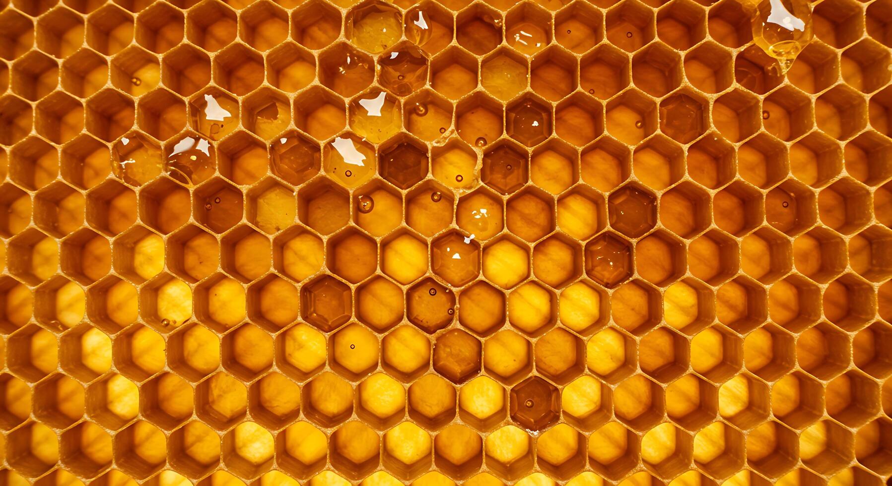 A close up of a honeycomb with water droplets photo