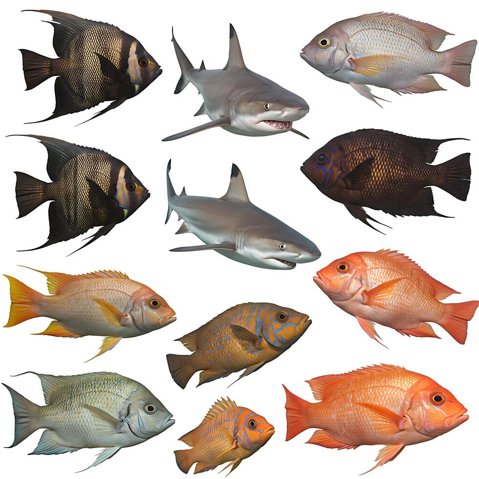 A group of fish on a white background photo