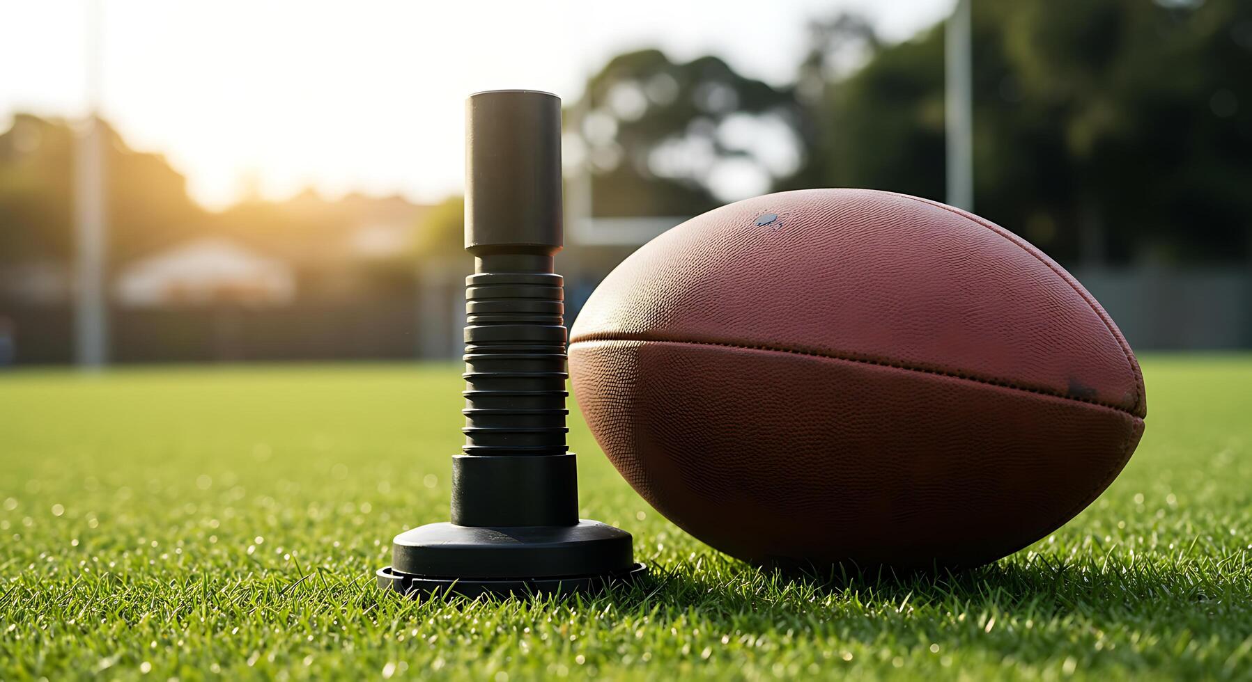 A football and a football holder on the grass photo