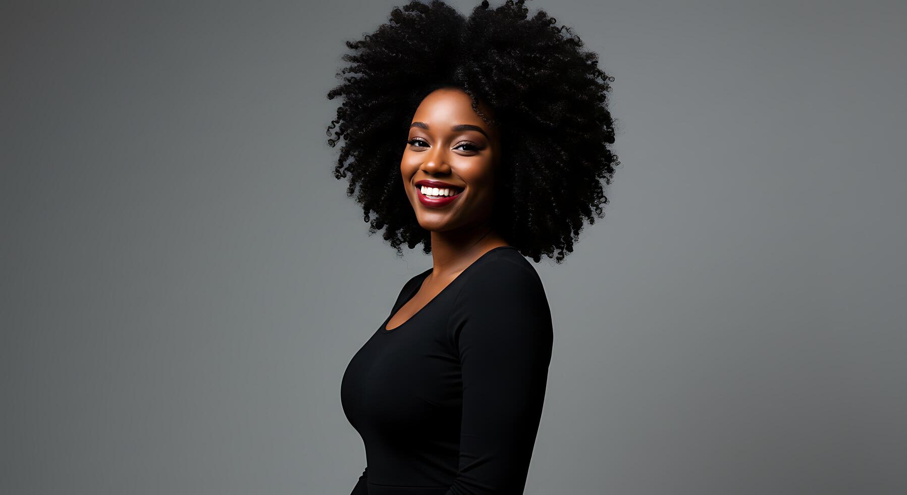 A beautiful black woman with curly hair photo