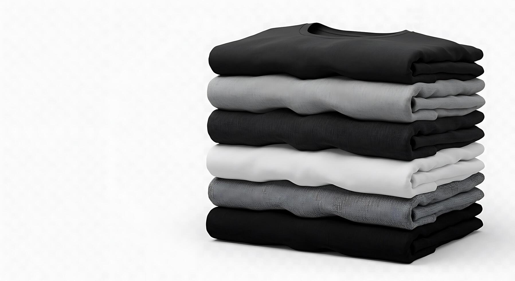 A stack of black and white shirts on a white background photo
