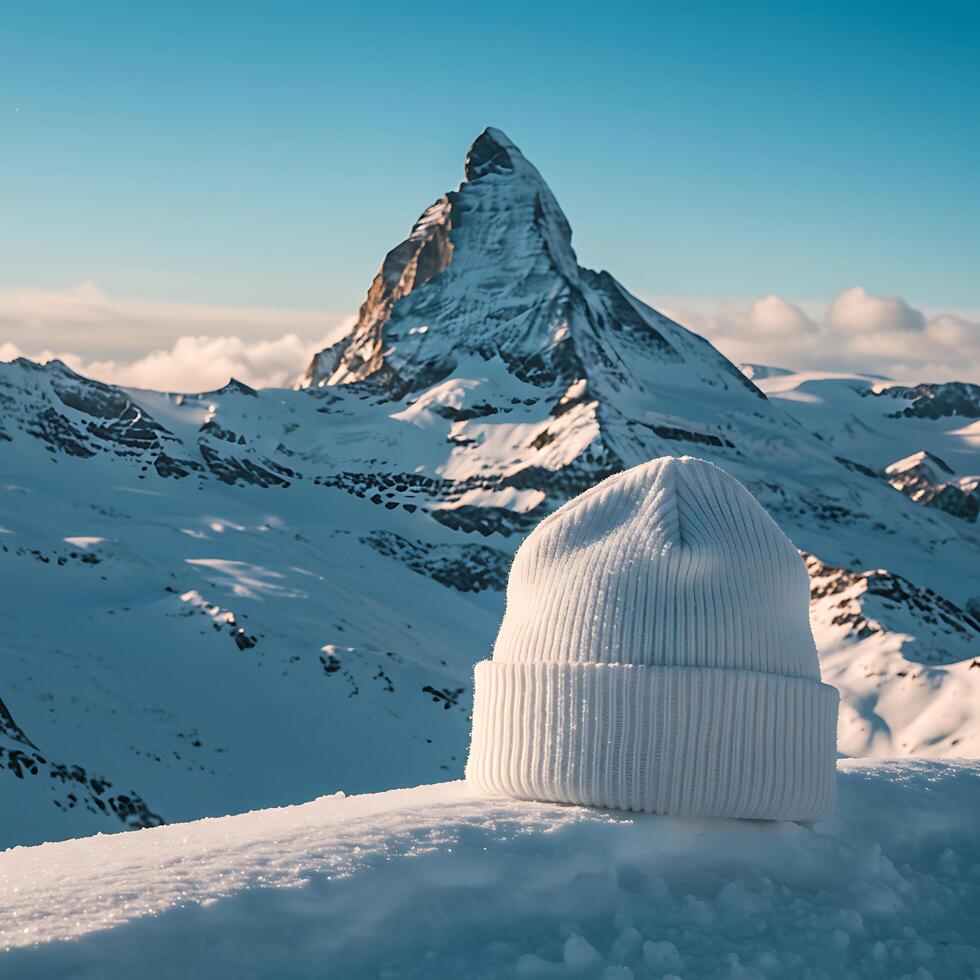 A white hat on a mountain photo