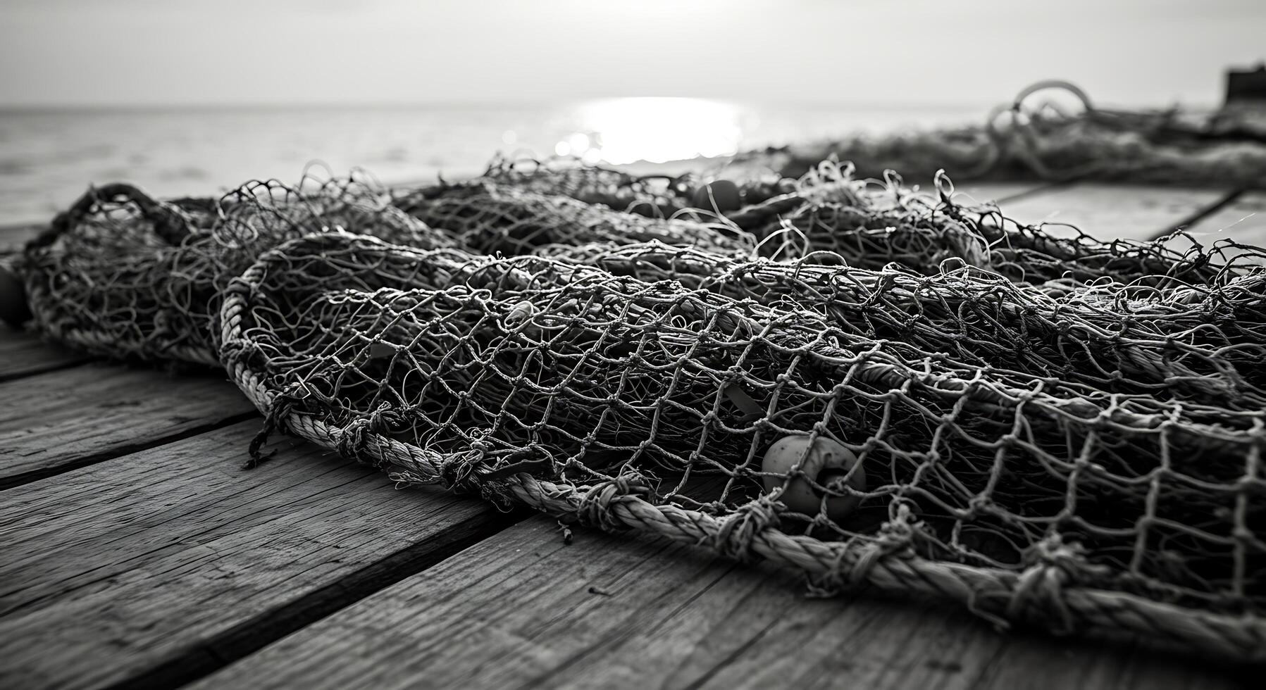 A fishing net on a dock photo
