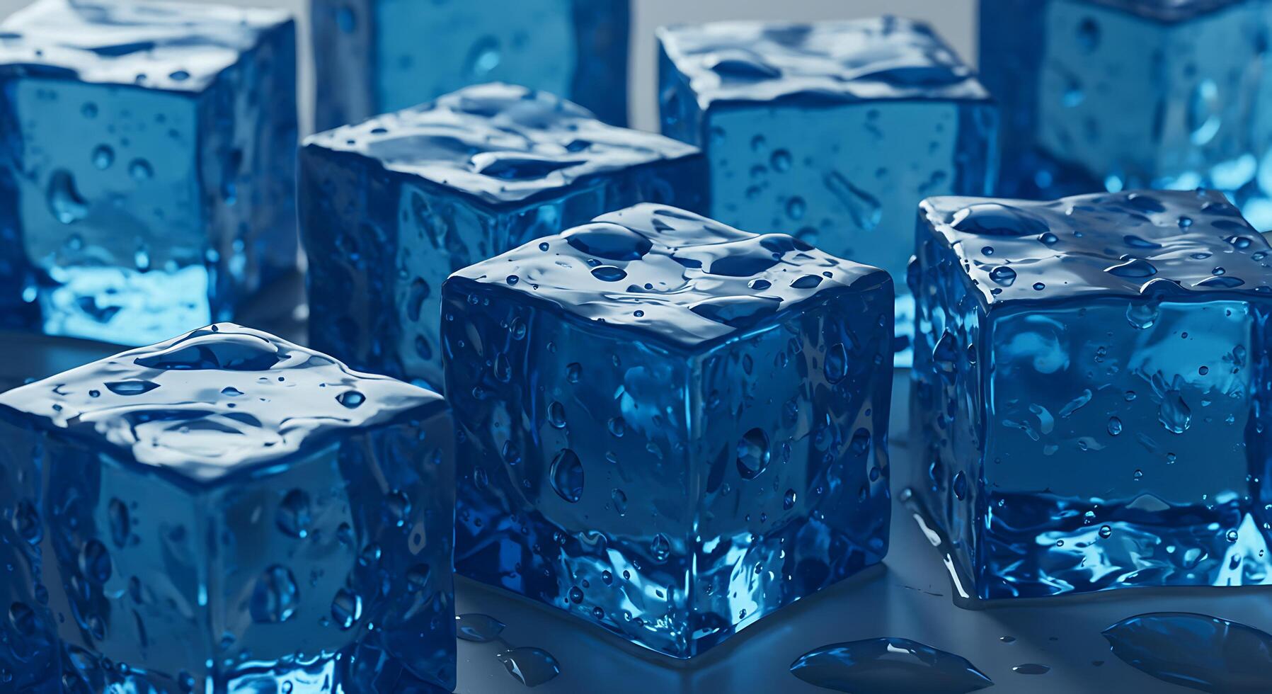 Blue ice cubes with water drops photo