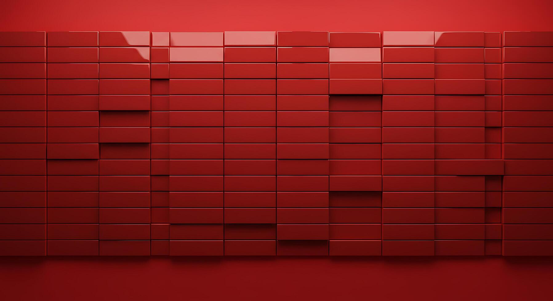 Red wall background with squares of red tiles photo
