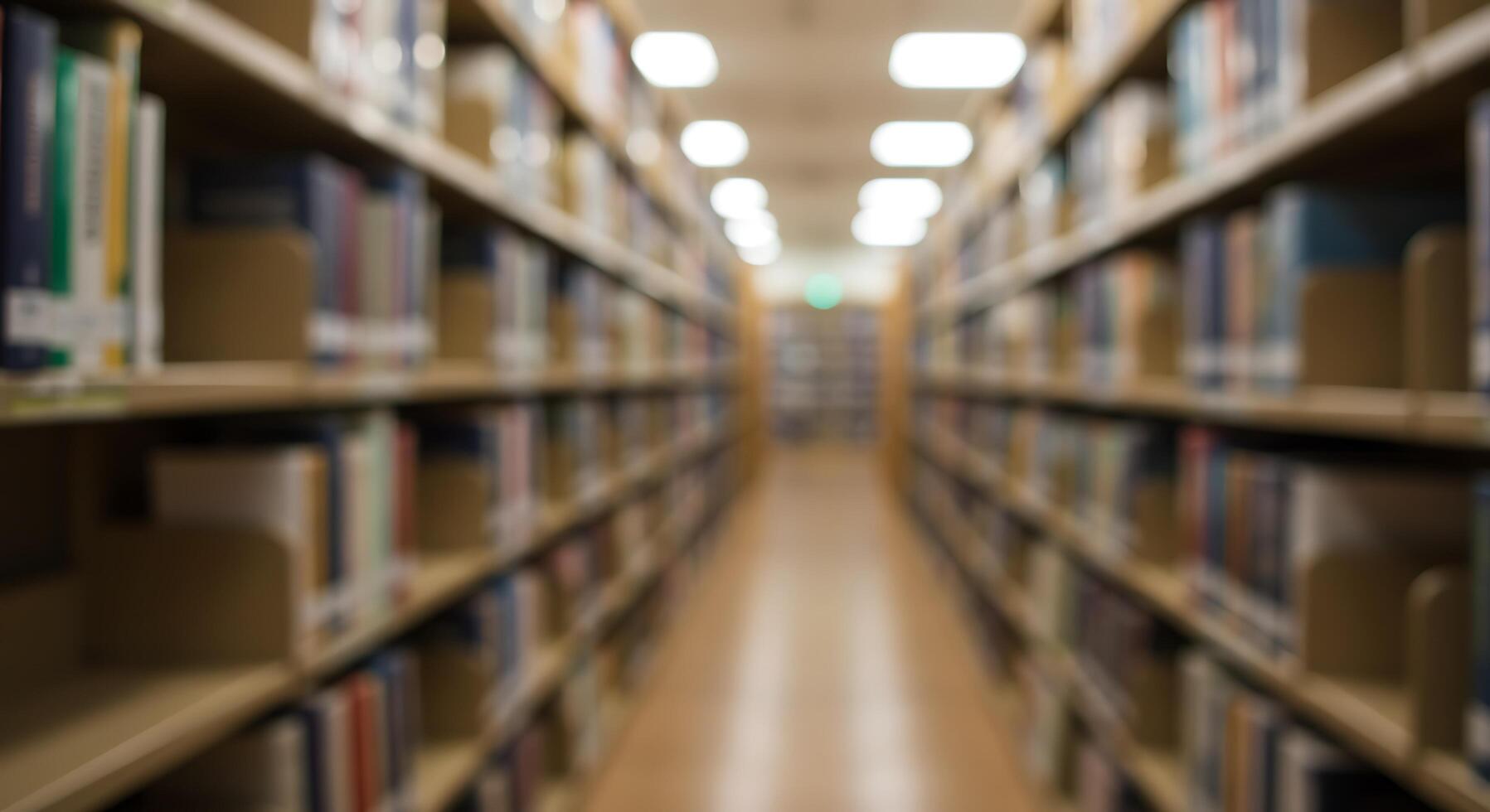 A blurry image of a library with books on shelves photo