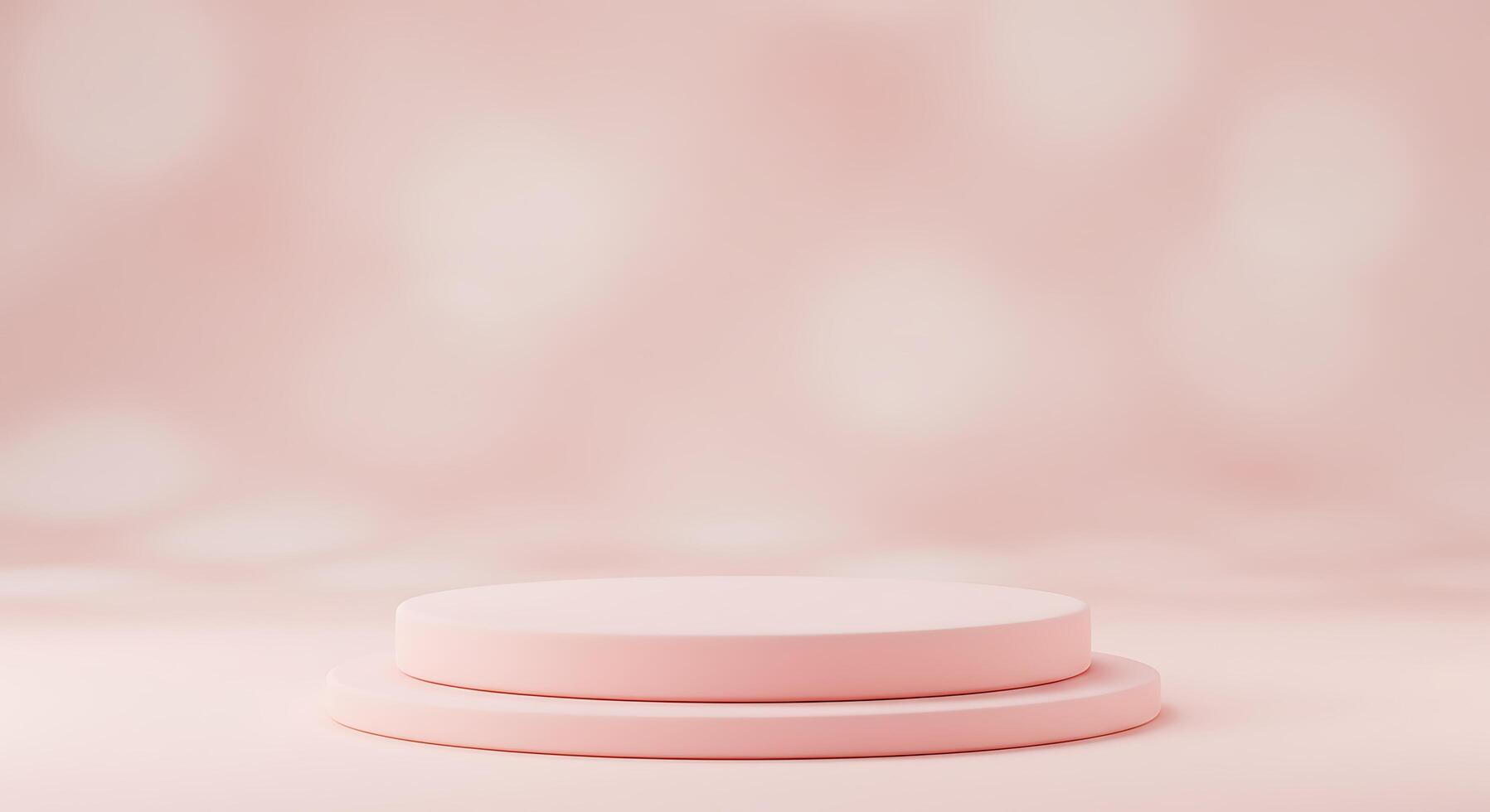 Pink pedestal stand with white top on a pink background photo
