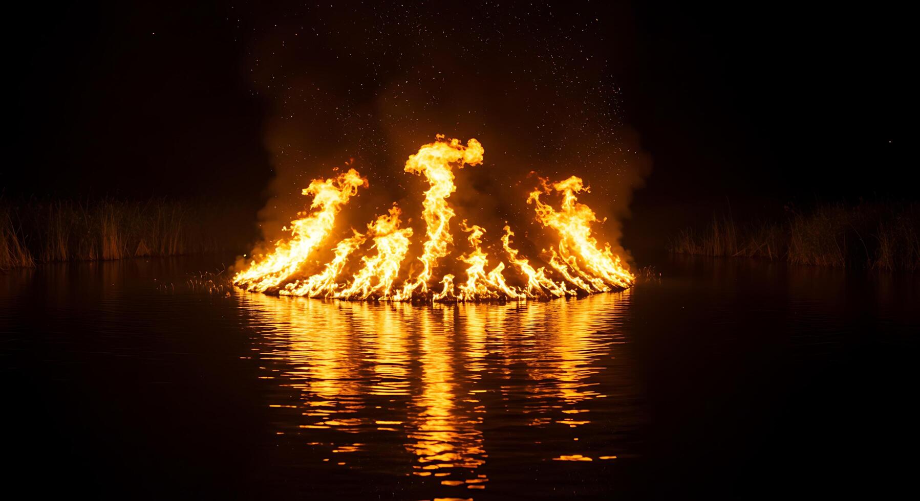 A large fire in the middle of a lake photo