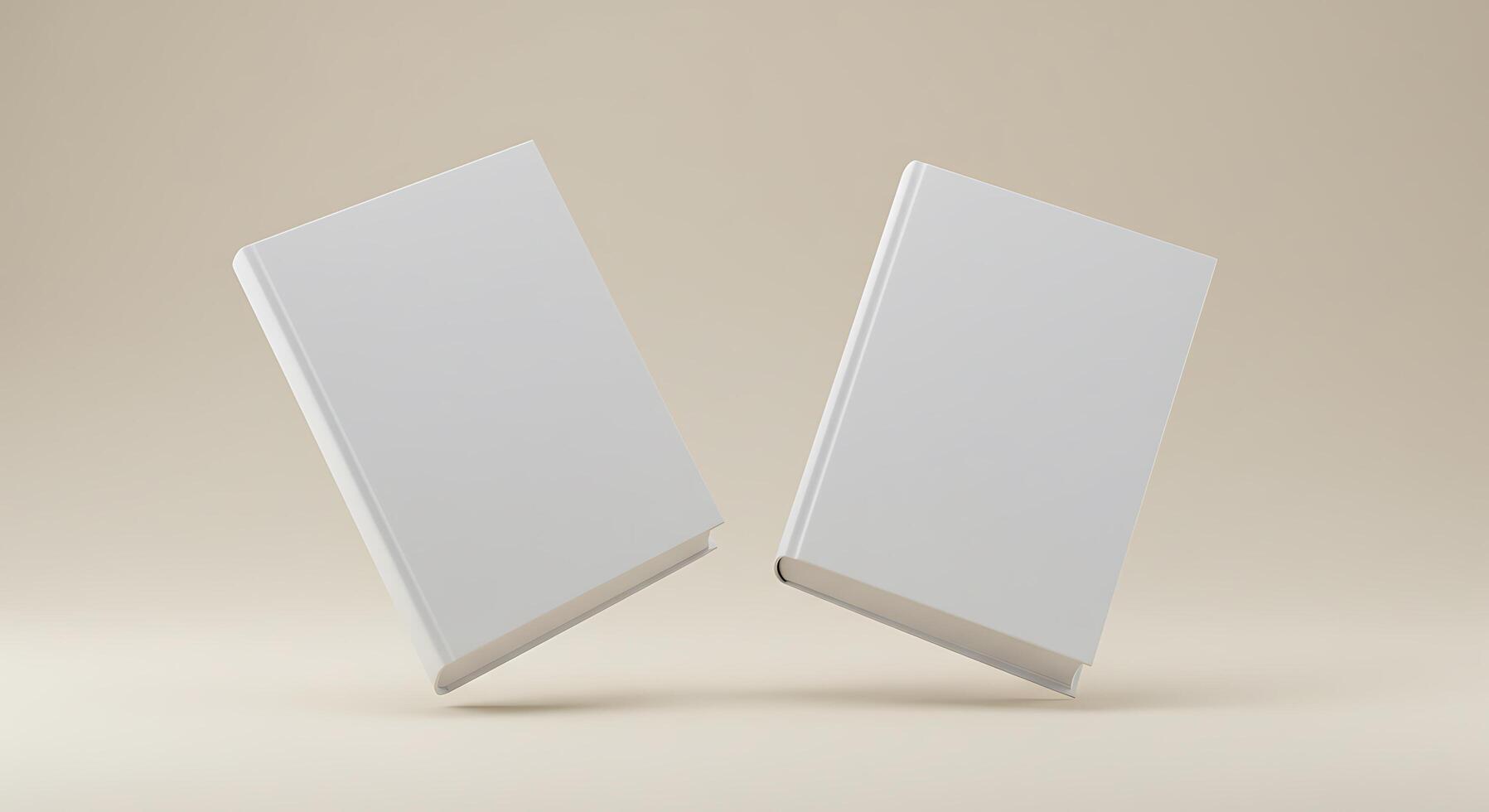 Two blank white books on a beige background photo