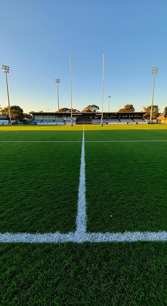 A soccer field with a goal line and a goal post photo