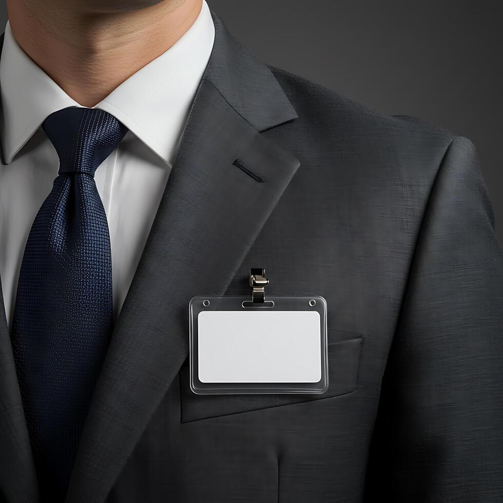 A man in a suit and tie with a blank card photo