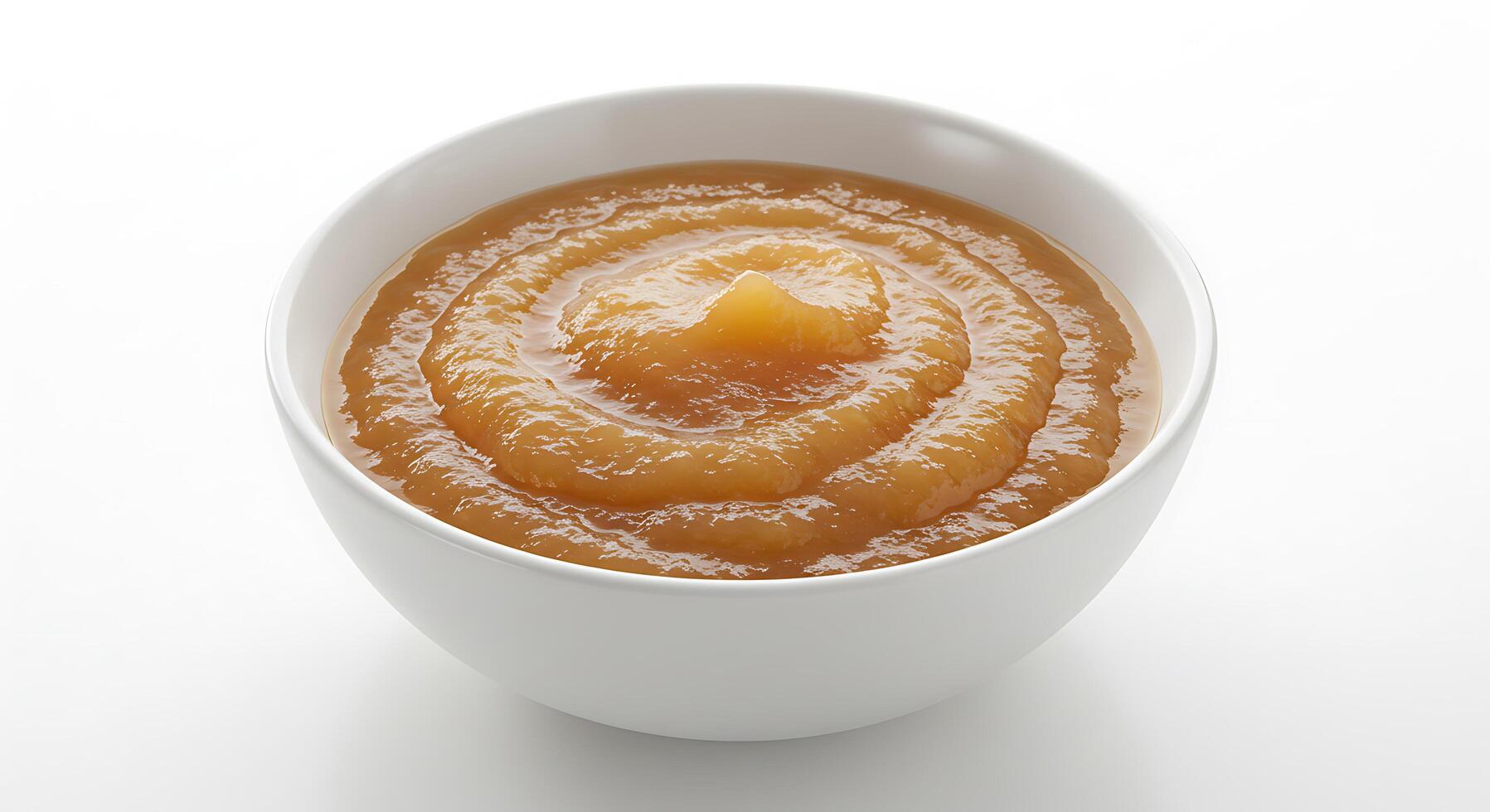 A bowl of caramel sauce on a white surface photo