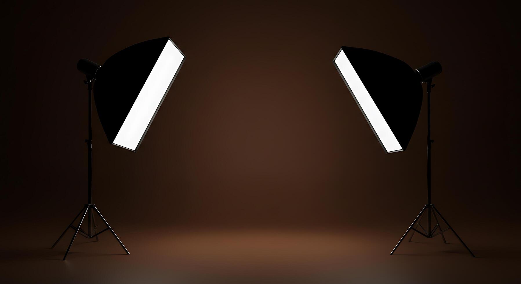 Two light stands with a spotlight on a dark background photo
