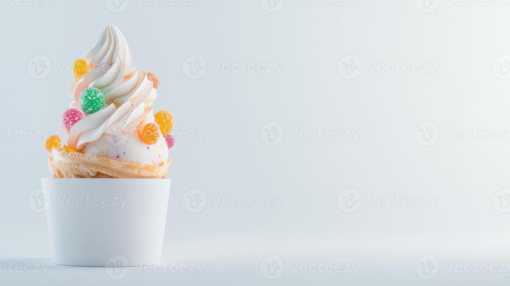 An ice cream cone with colorful sprinkles on top photo