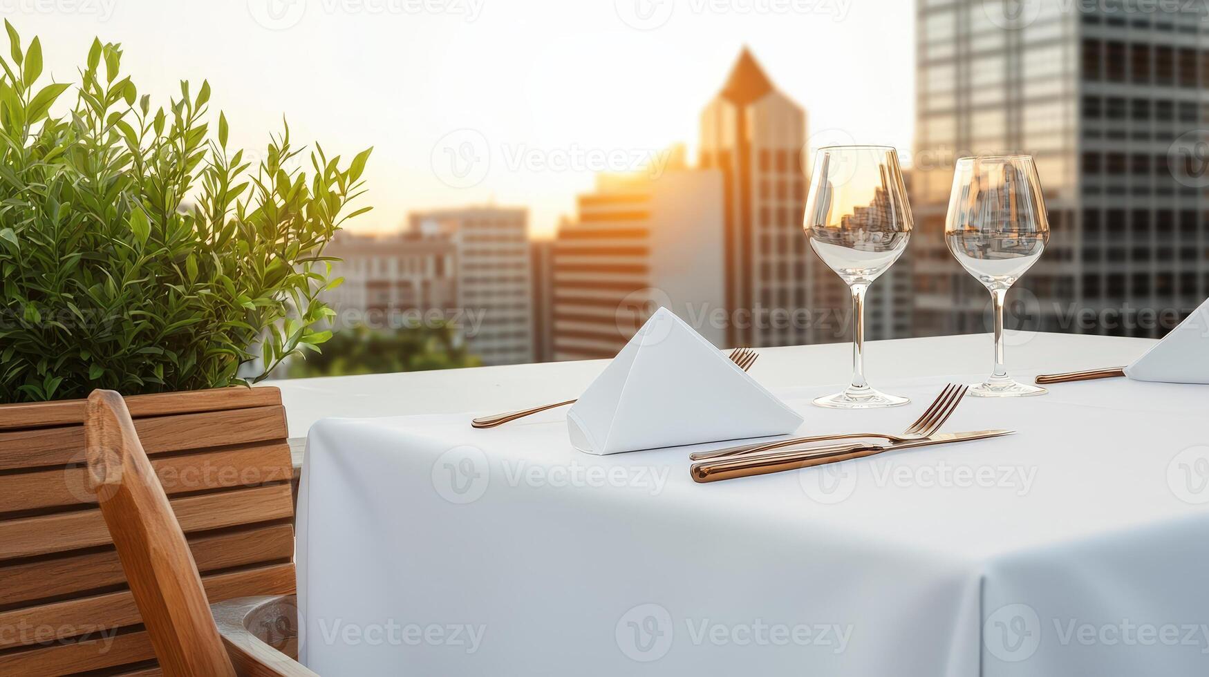 A table with two glasses and a knife and fork on it photo