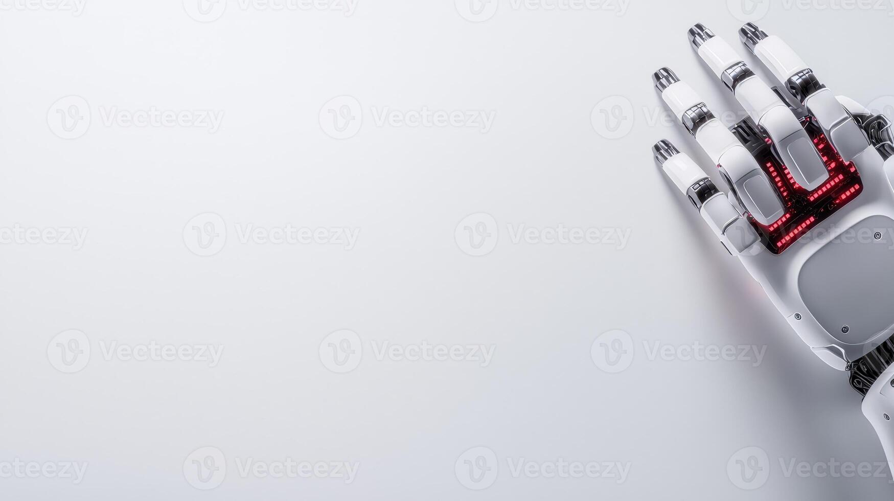 A robot hand with red and white lights on it photo