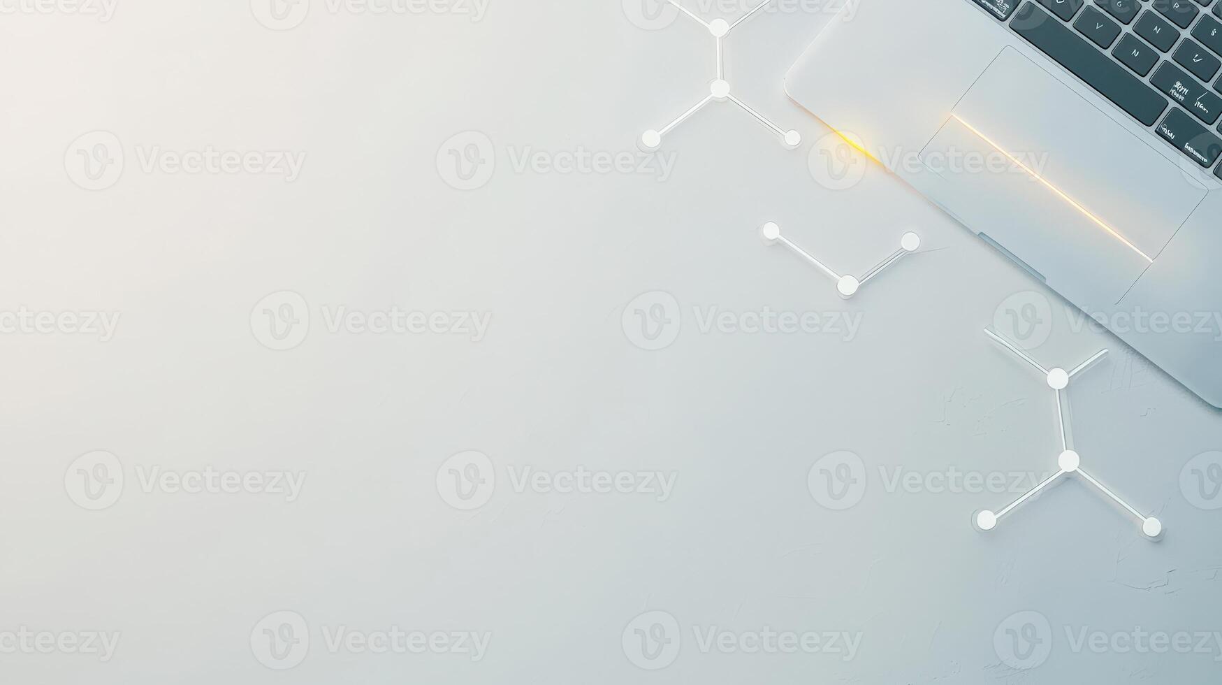 Laptop and white background with molecule symbols photo
