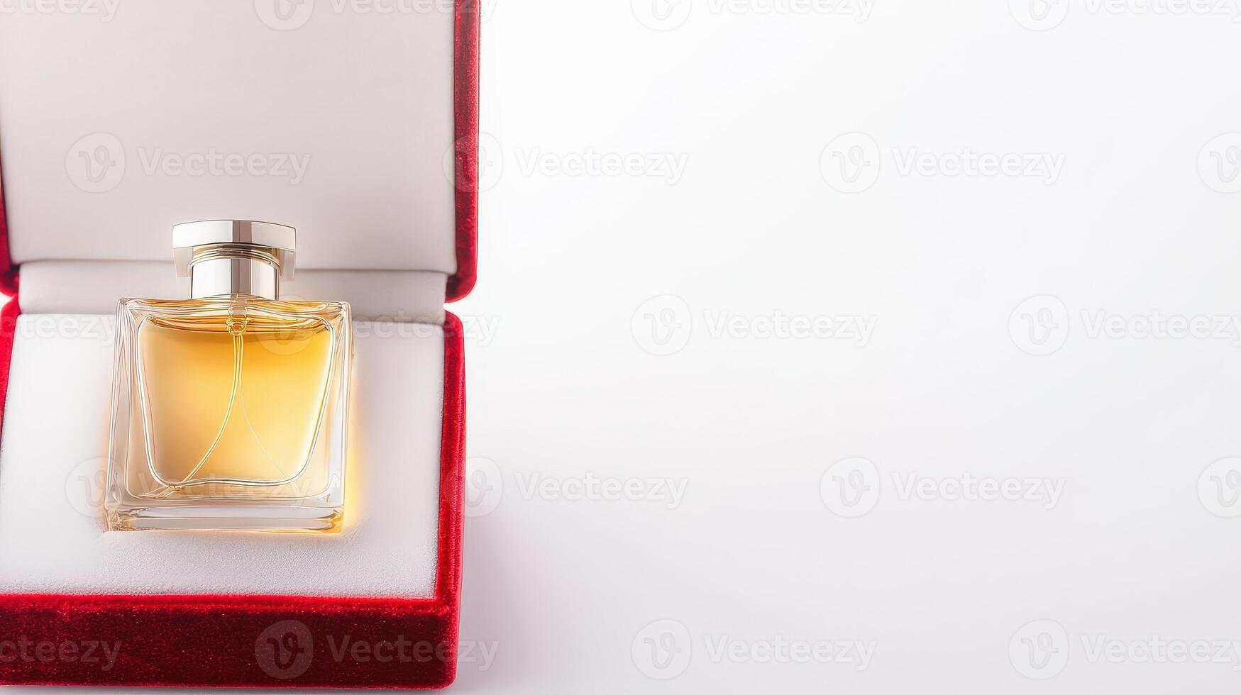 A perfume bottle in a red box on a white background photo