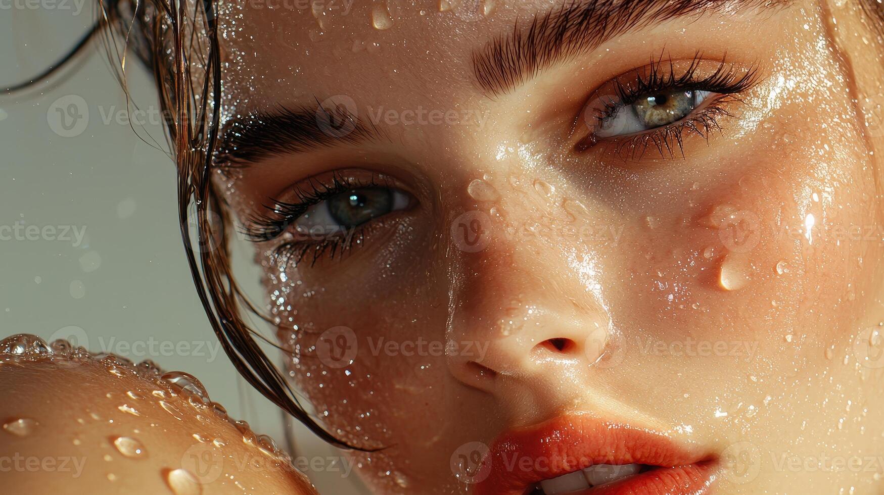 A woman with wet hair and water on her face photo