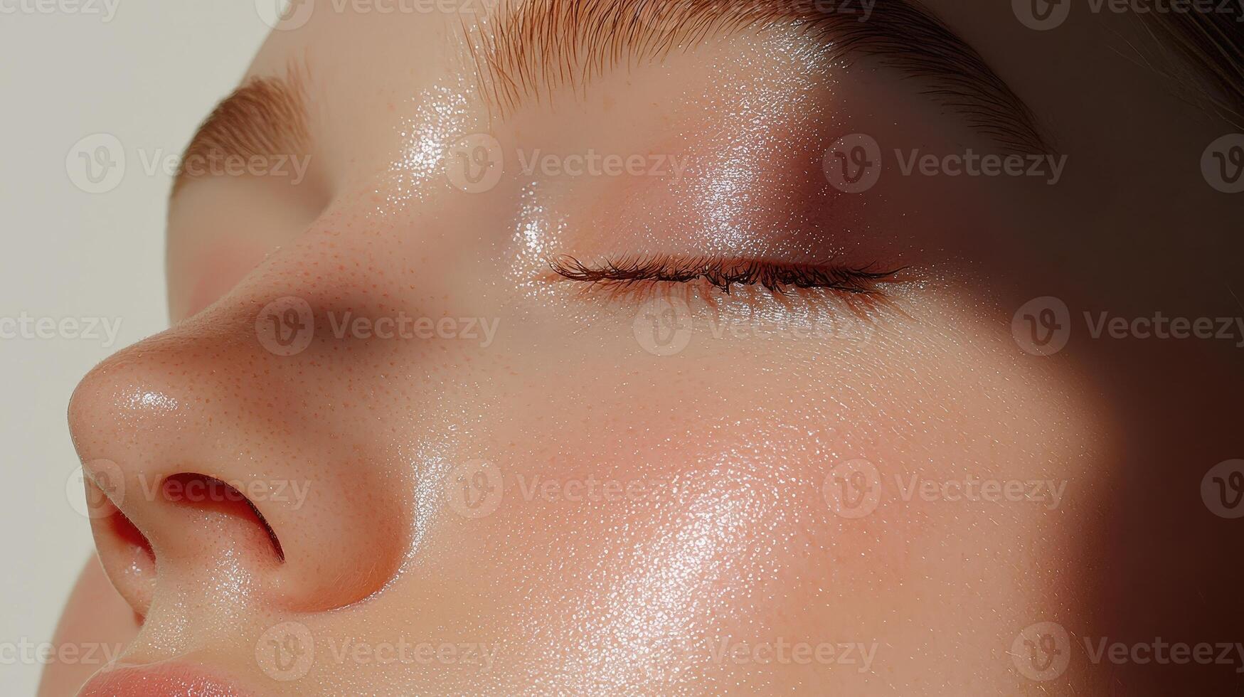 A close up of a woman's face with her eyes closed photo