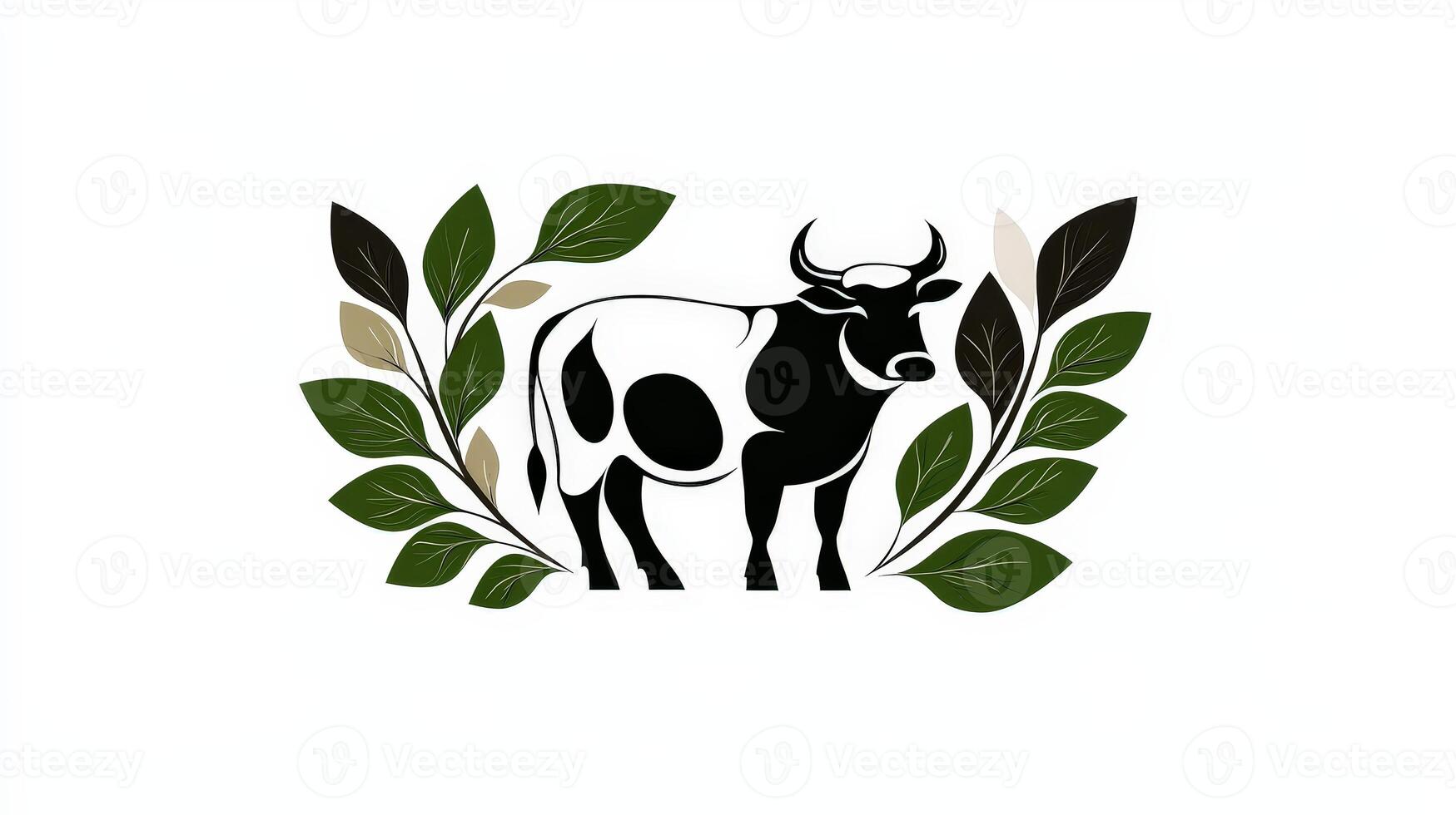 Cow logo design with leaves and flowers photo