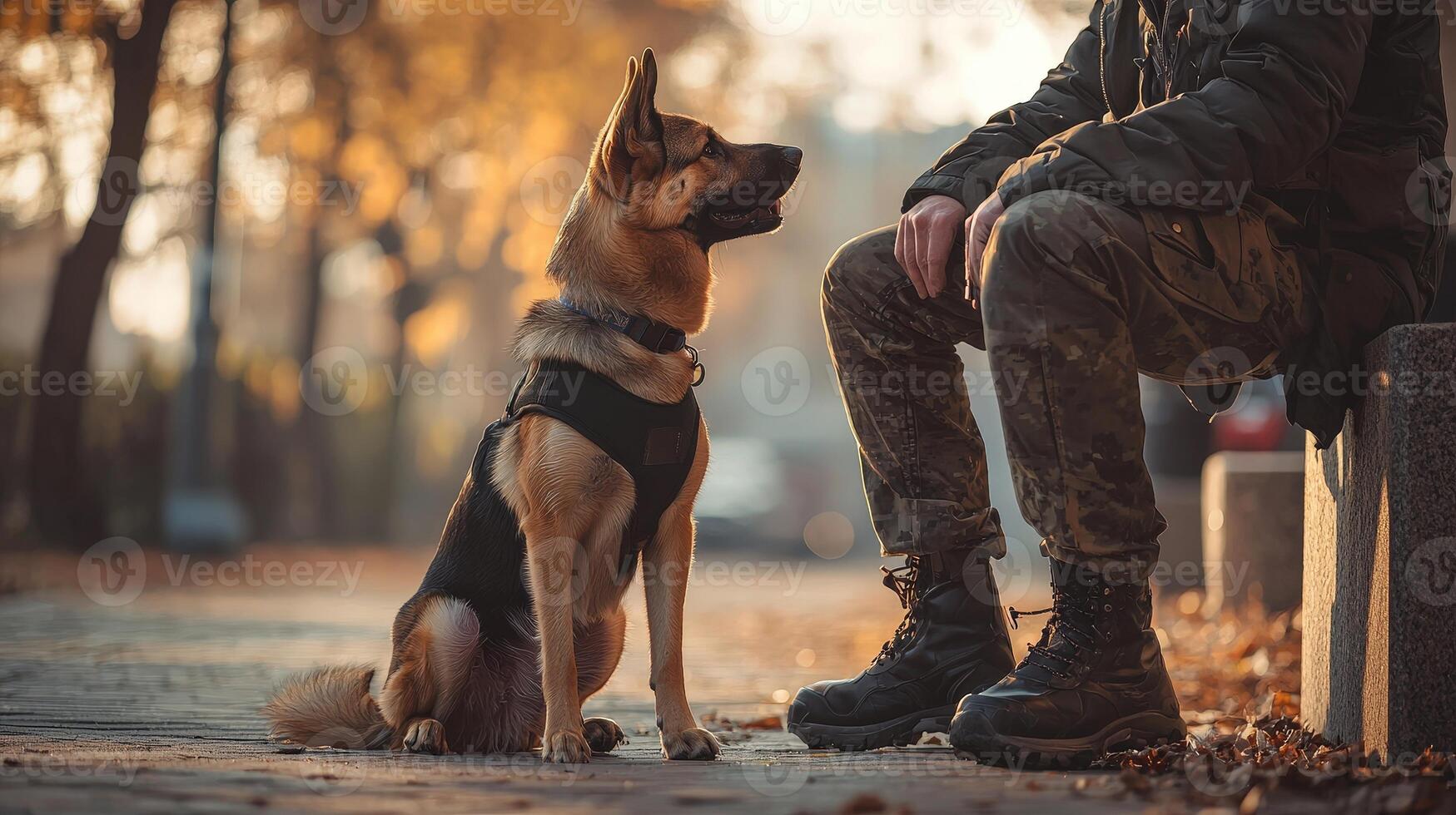 A man sitting on a bench with a dog photo
