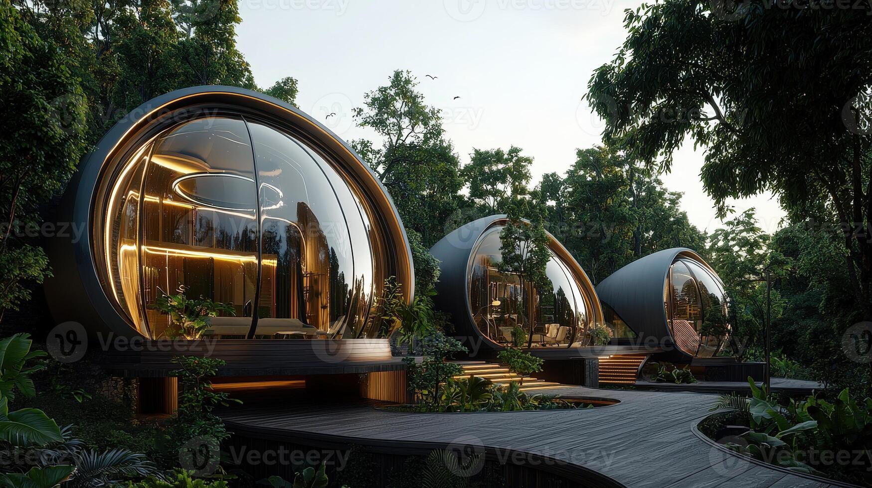 The pods are designed to look like a forest photo
